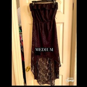 Strapless black lace dress